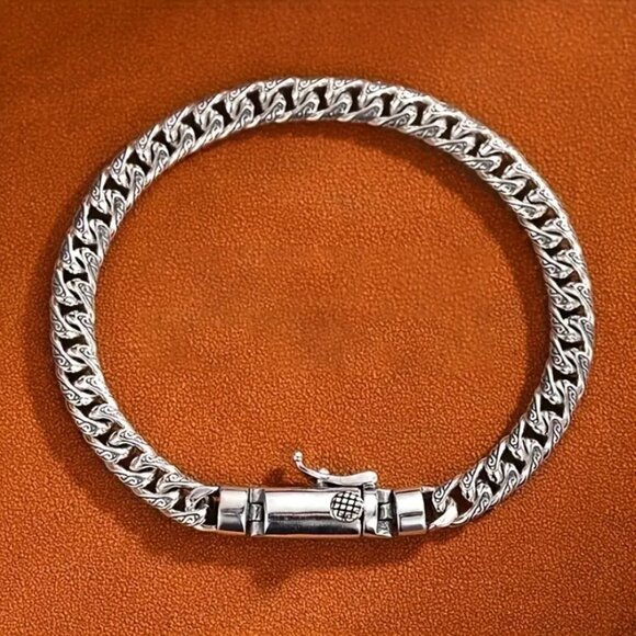 Solid 925 Sterling Silver Mens Chain Link Style Bracelet 7